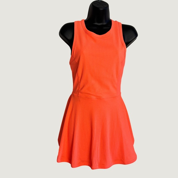 Free People Movement Dresses & Skirts - Free People Movement Neon Orange Ribbed Athletic Tennis Dress XS Crisscross Back